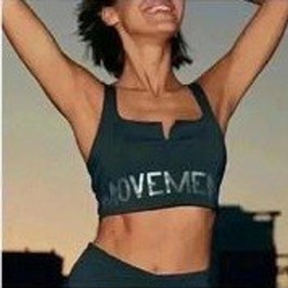 Free People Movement Gray Iridescent Lettering Crop Top Shelf Bra Medium